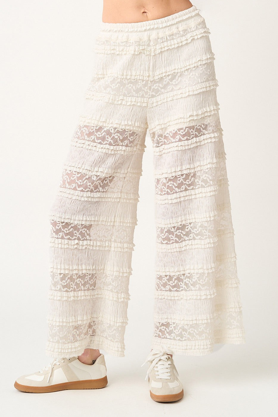 Lace Ruffle Wide Leg Pants