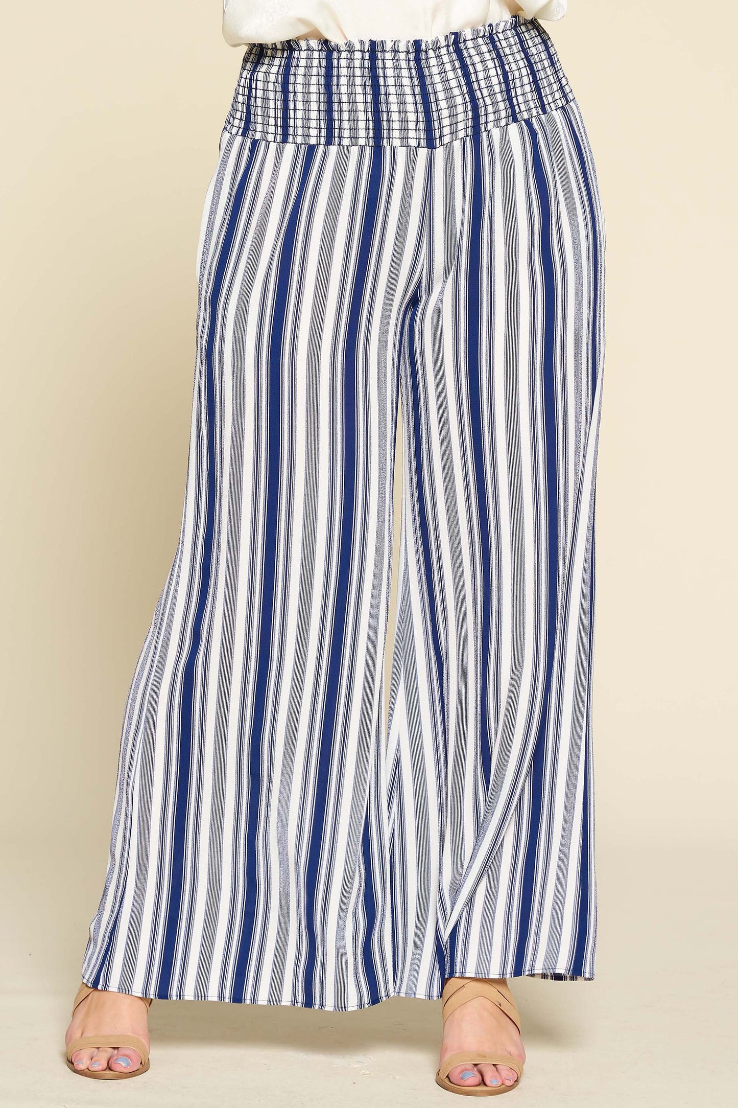 Navy Striped Wide Leg Pants
