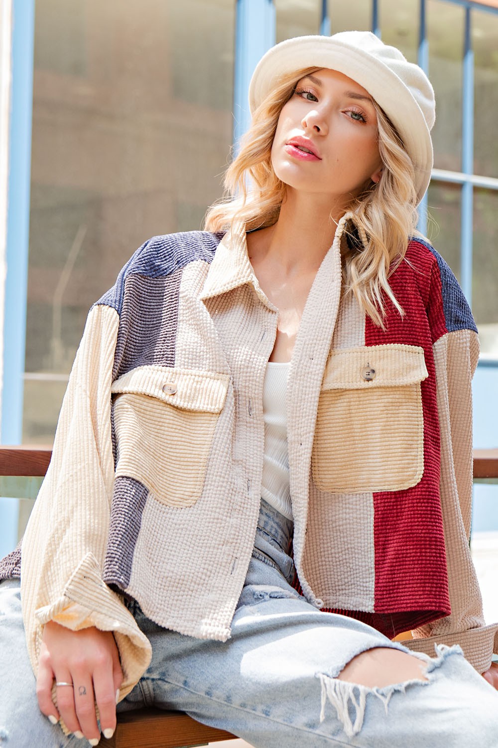 Corduroy Patch Jacket-PLUS