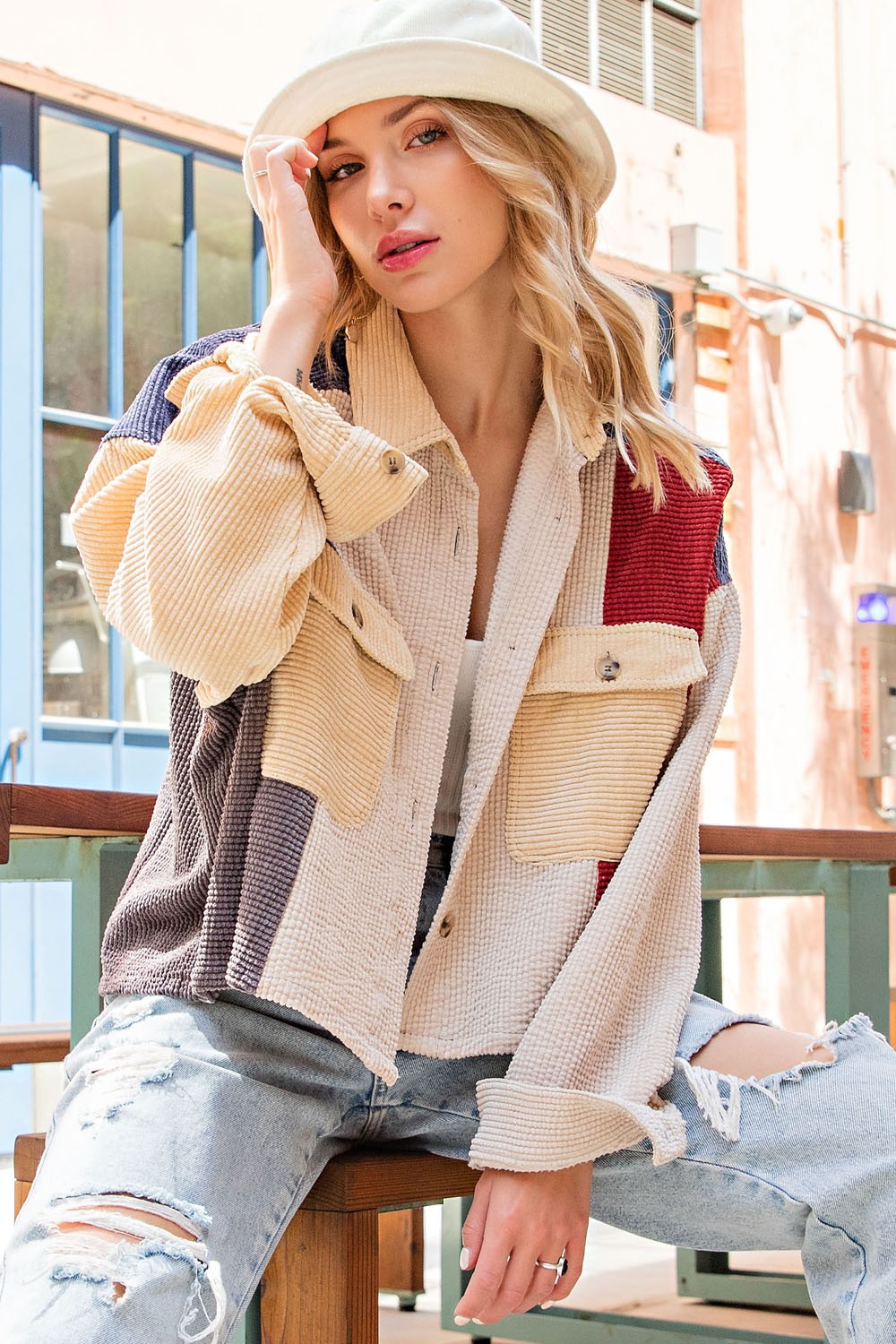 Corduroy Patch Jacket-PLUS