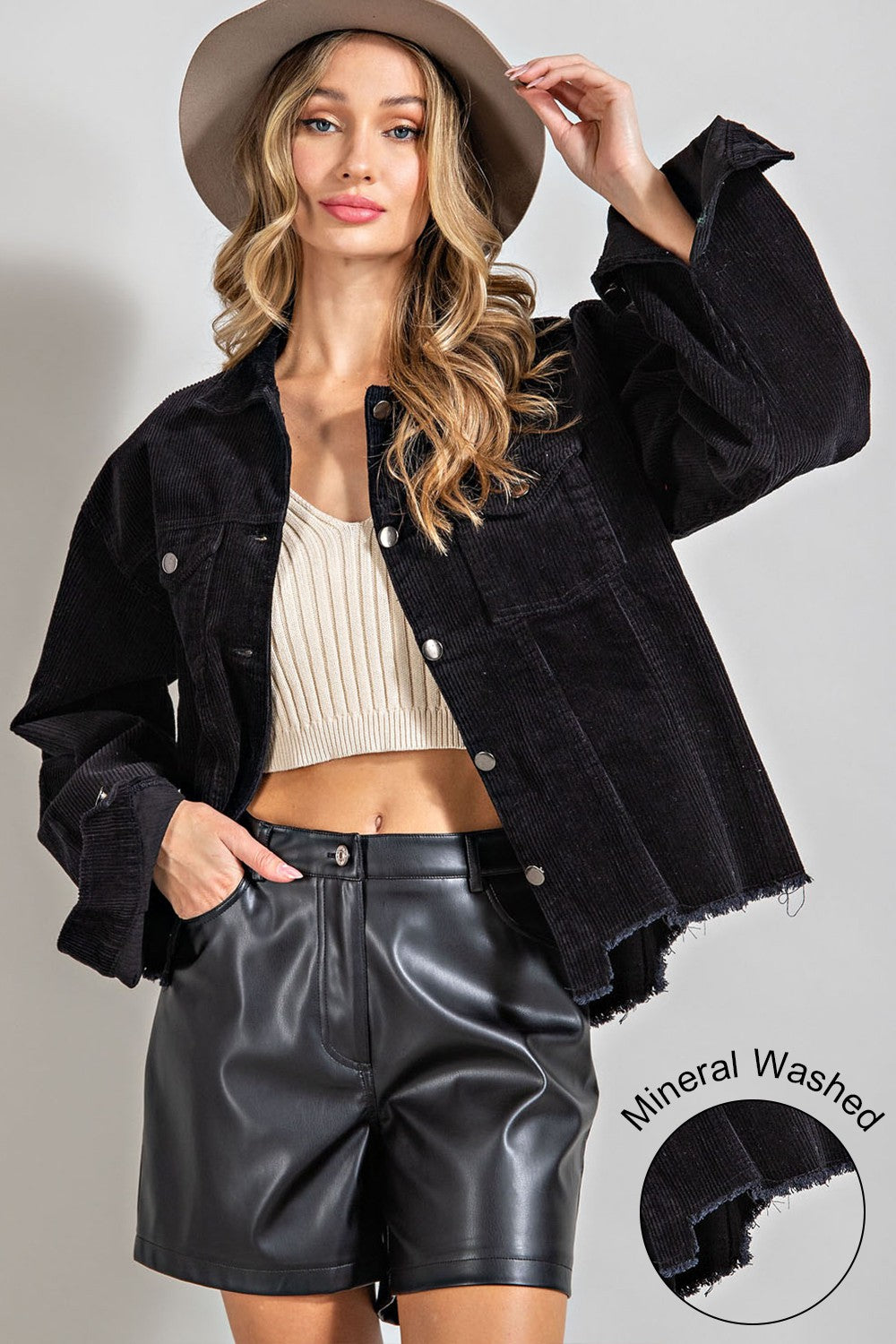 Distressed Corduroy Jacket-PLUS