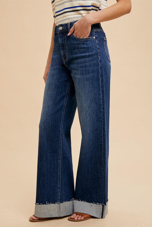 90s Stretch Cuffed Hem High Rise Straight Jeans