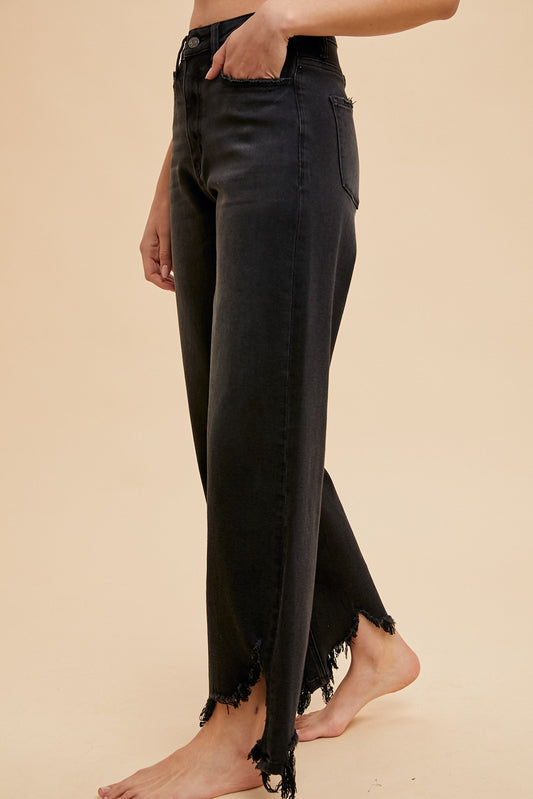 Asymmetrical Distressed Hem Straight Fit Jeans