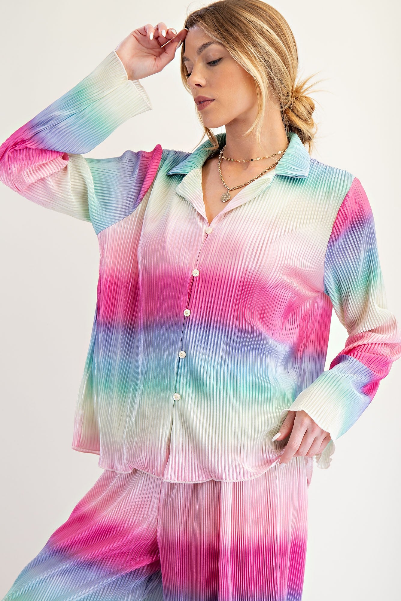 Rainbow Ombre Pleated Shirt