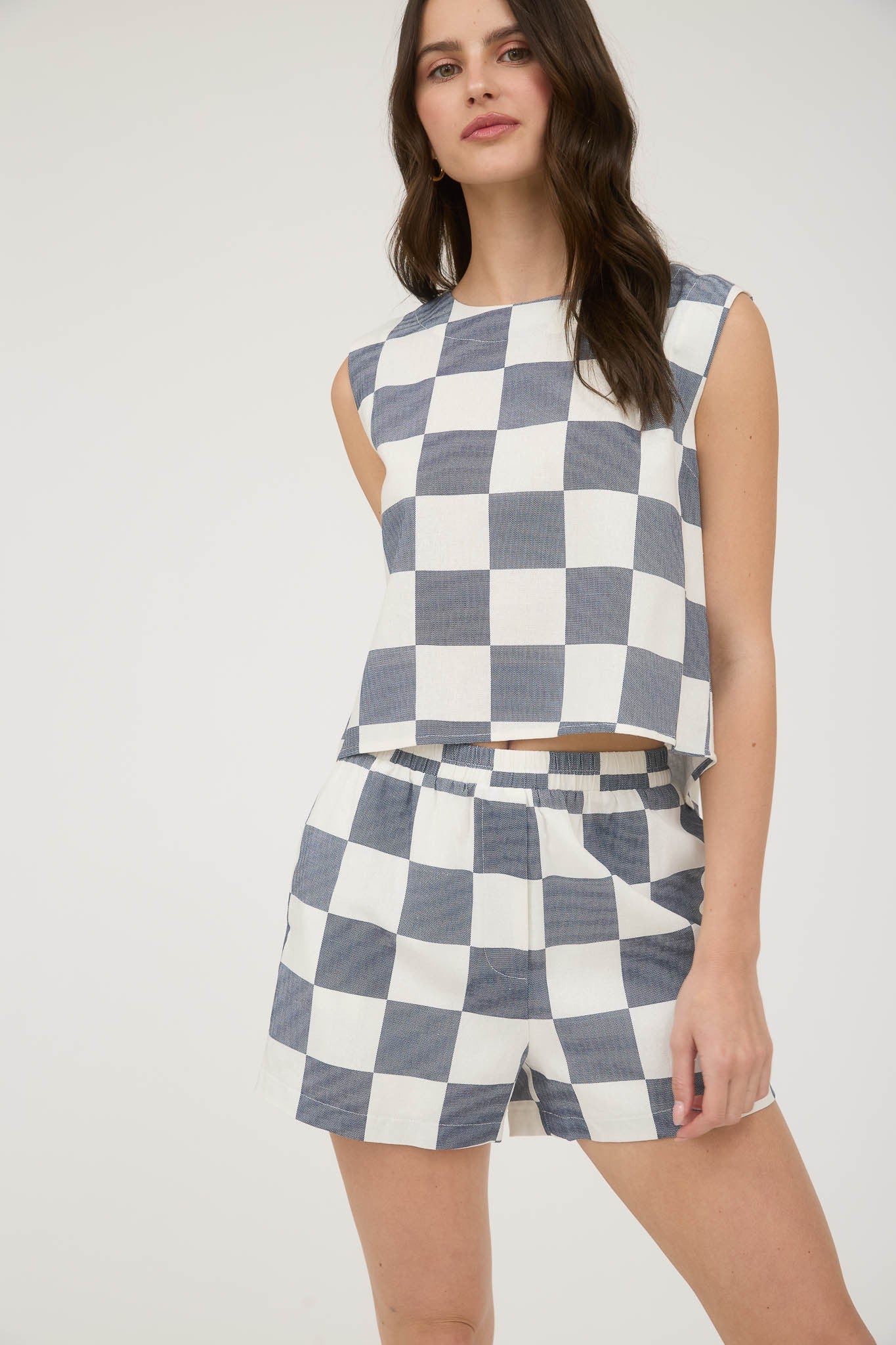 Checkered Linen Blend Shorts