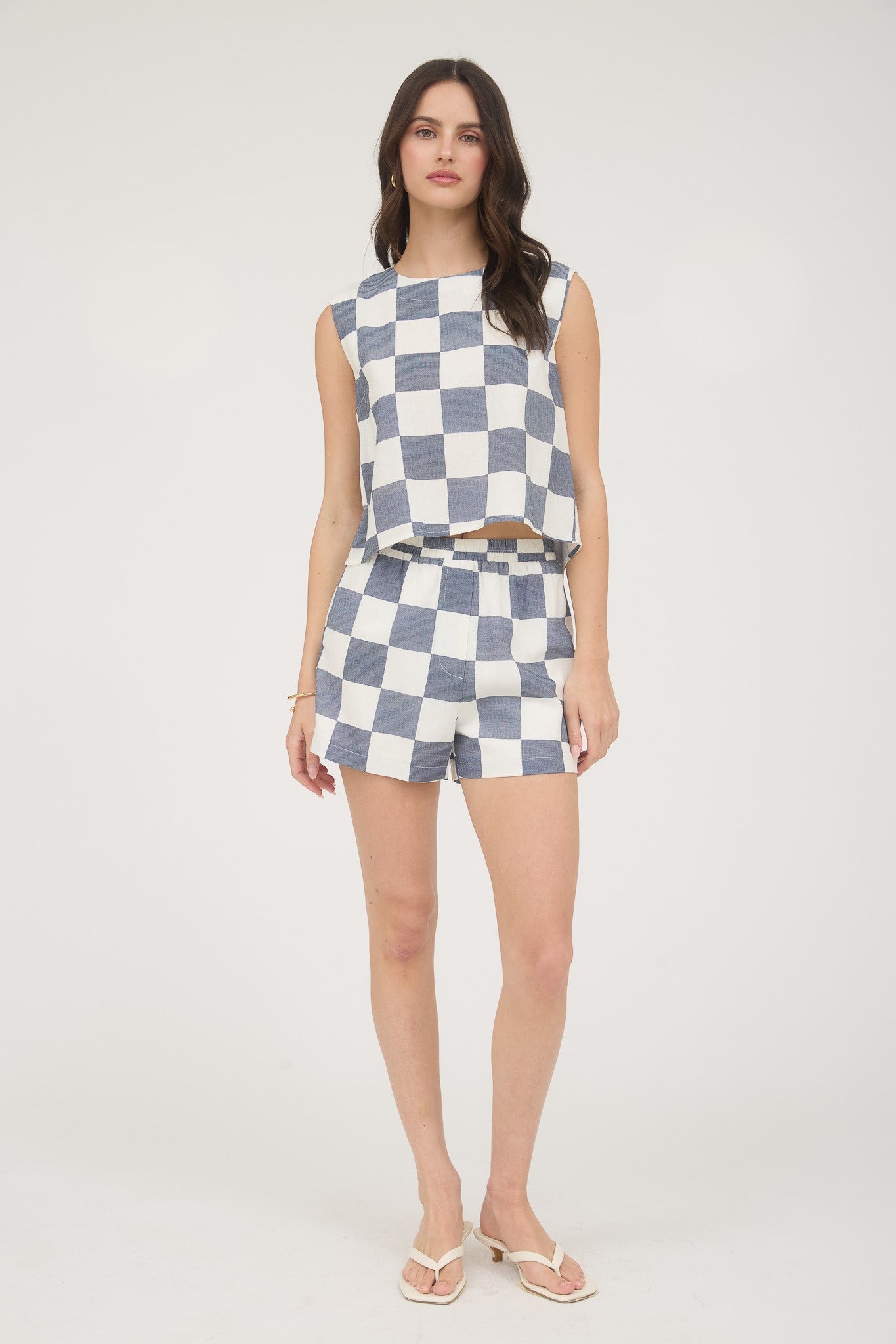 Checkered Linen Blend Shorts
