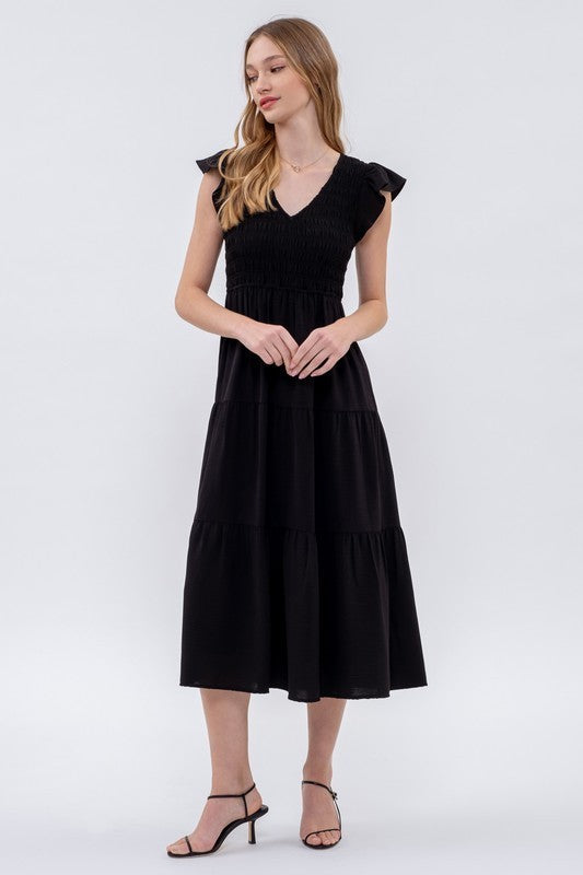 Flutter Sleeve Dress-Black