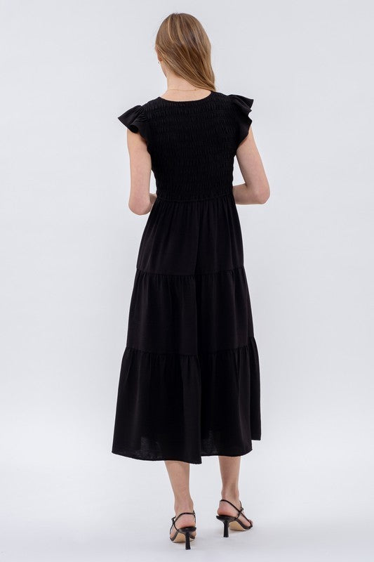 Flutter Sleeve Dress-Black