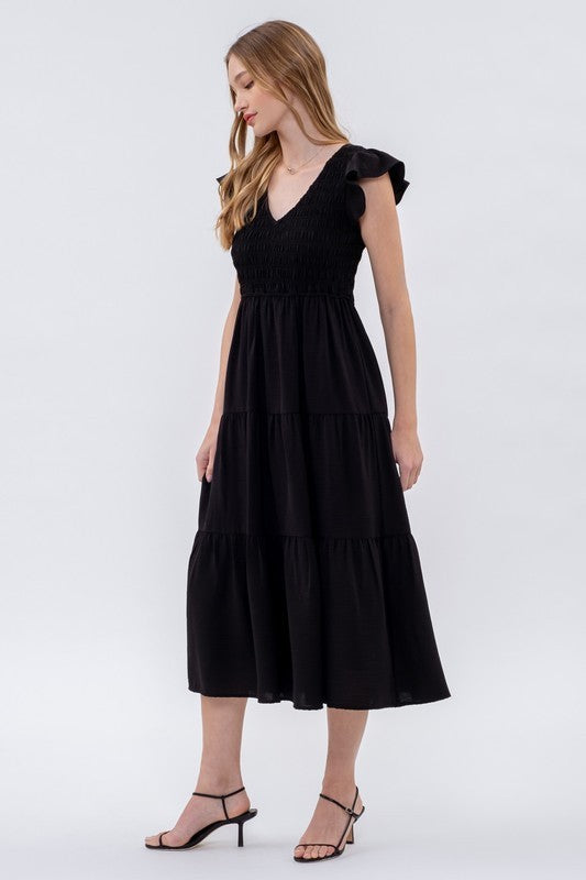 Flutter Sleeve Dress-Black