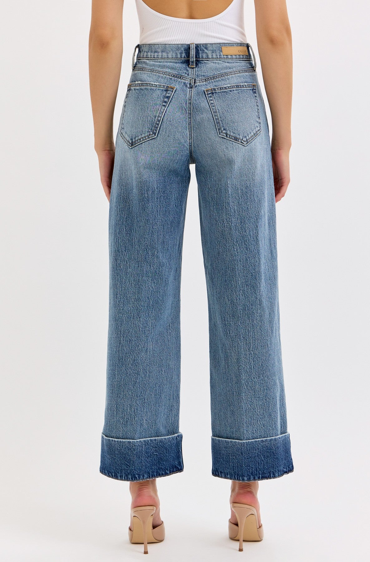 Wide Leg Cuffed Jeans