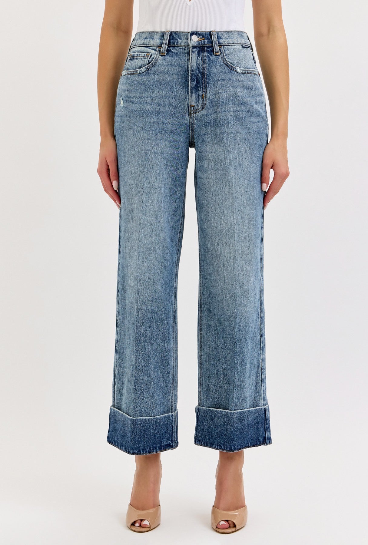 Wide Leg Cuffed Jeans