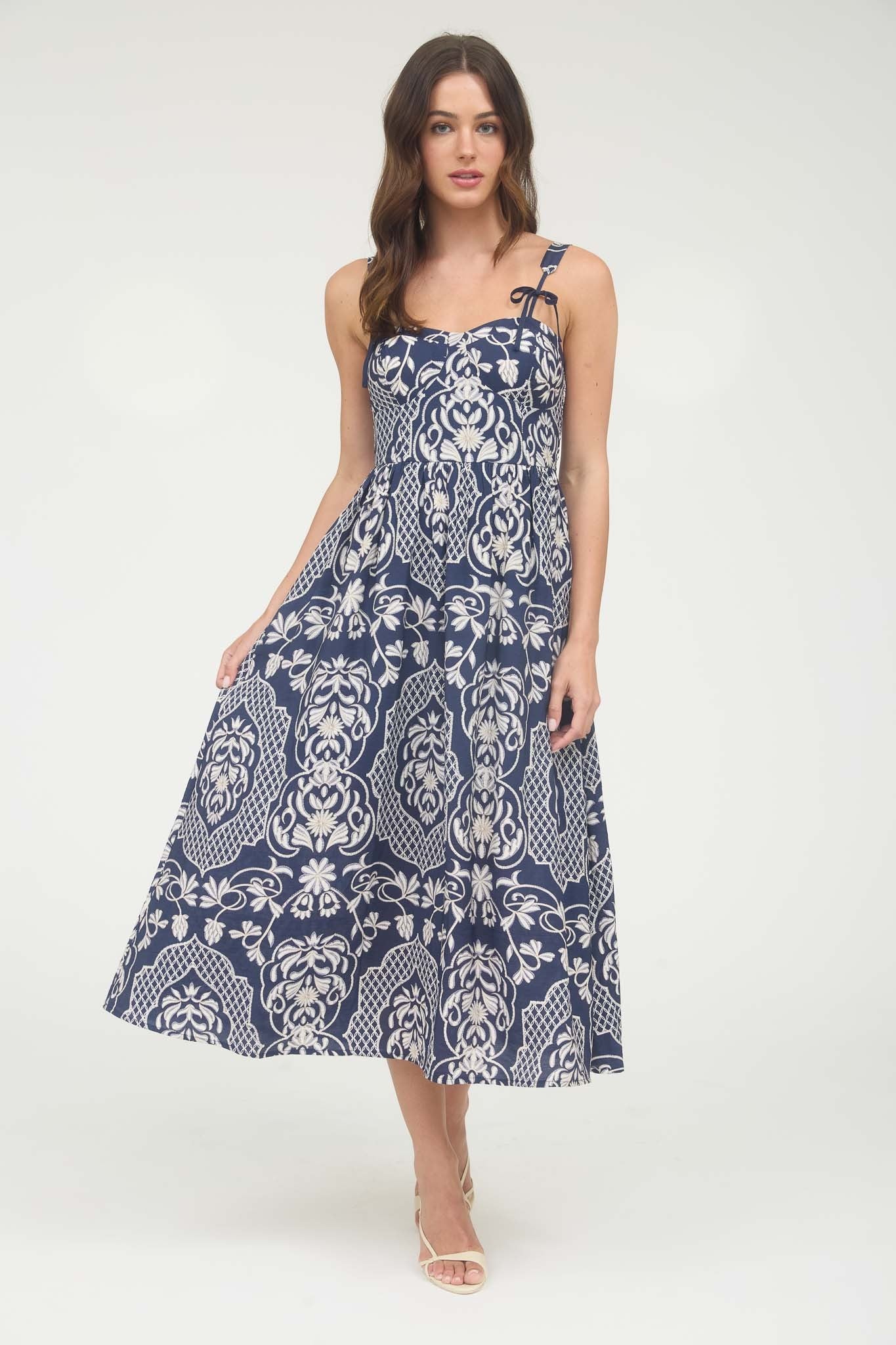 Embroidered Dolly Dress-Blue