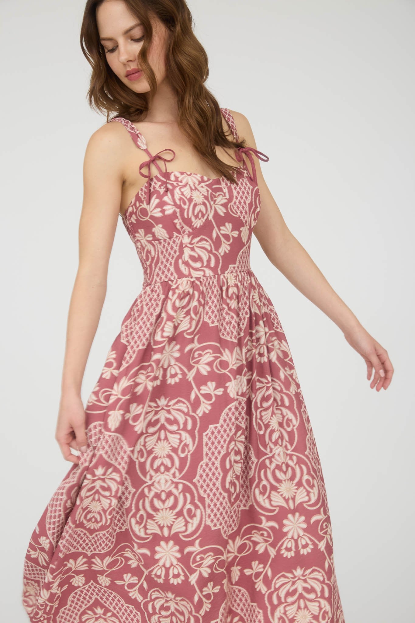 Embroidered Dolly Dress-Red