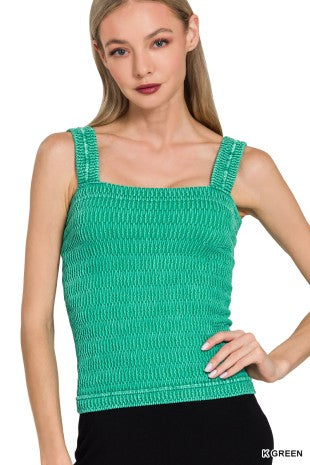 Square-Neck Winkle Stone Washed Tank Top