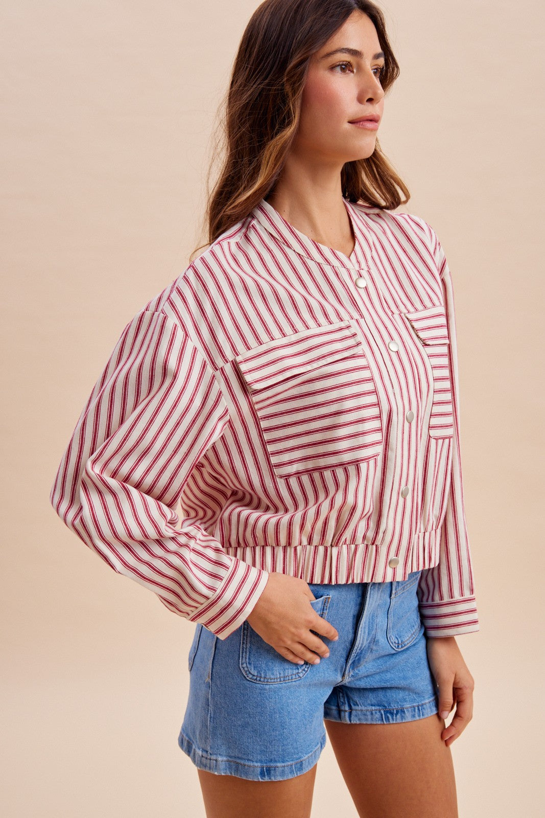 Red & White Striped Bomber Jacket