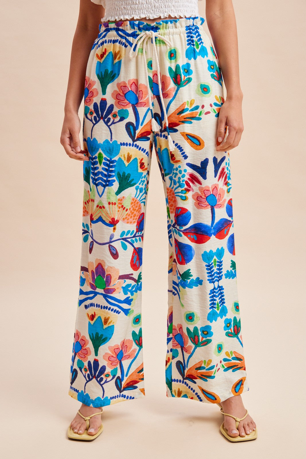 Tropical Print Wide Pants