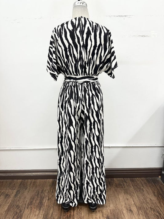 Zebra Print Wrap Jumpsuit