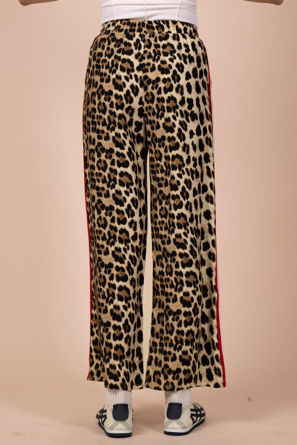 Side Stripe Leopard Wide Leg Pants
