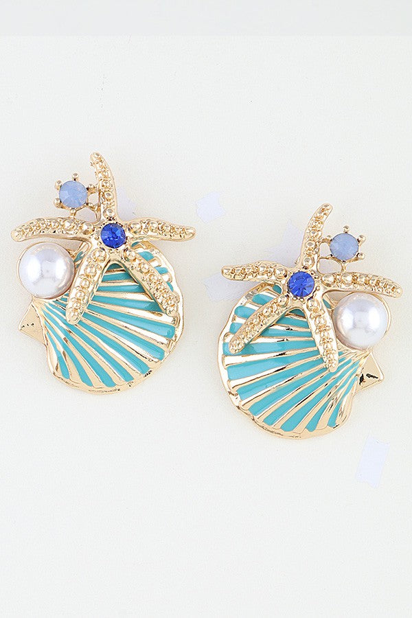 Summer Starfish Shell Stud Earrings