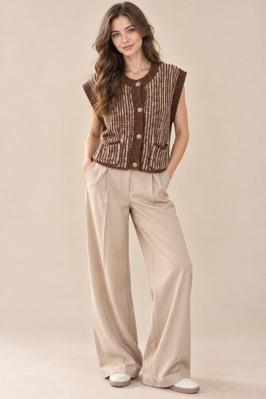 Two Toned Ribbed Sweater Vest