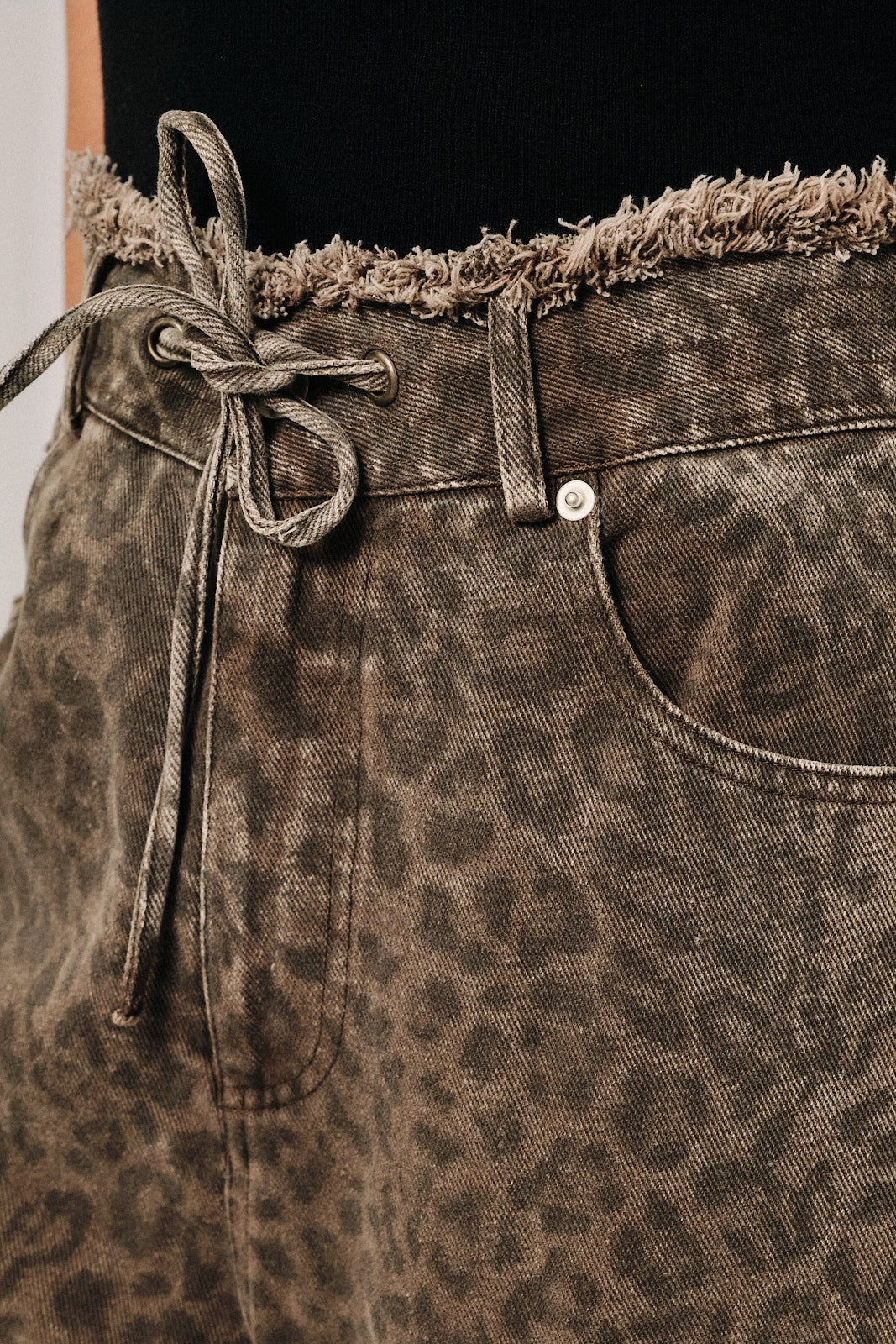 Leopard Raw Edge Wide Leg Jeans