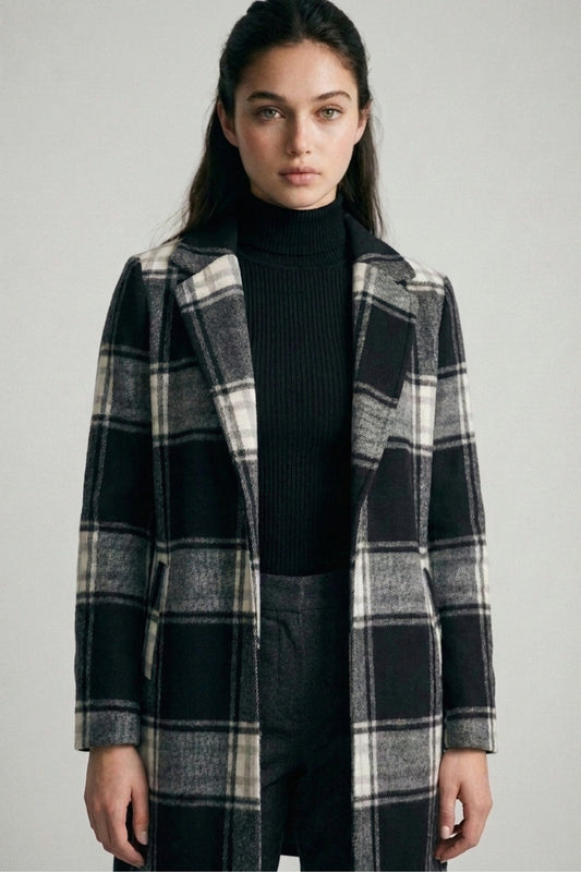 Single-breasted Plaid Walker Coat