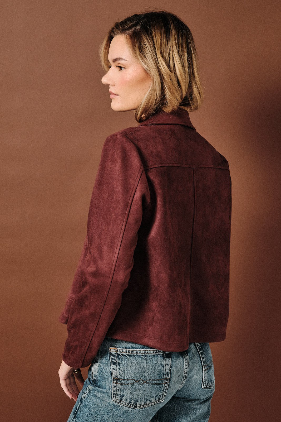 Faux Suede Button Down Jacket
