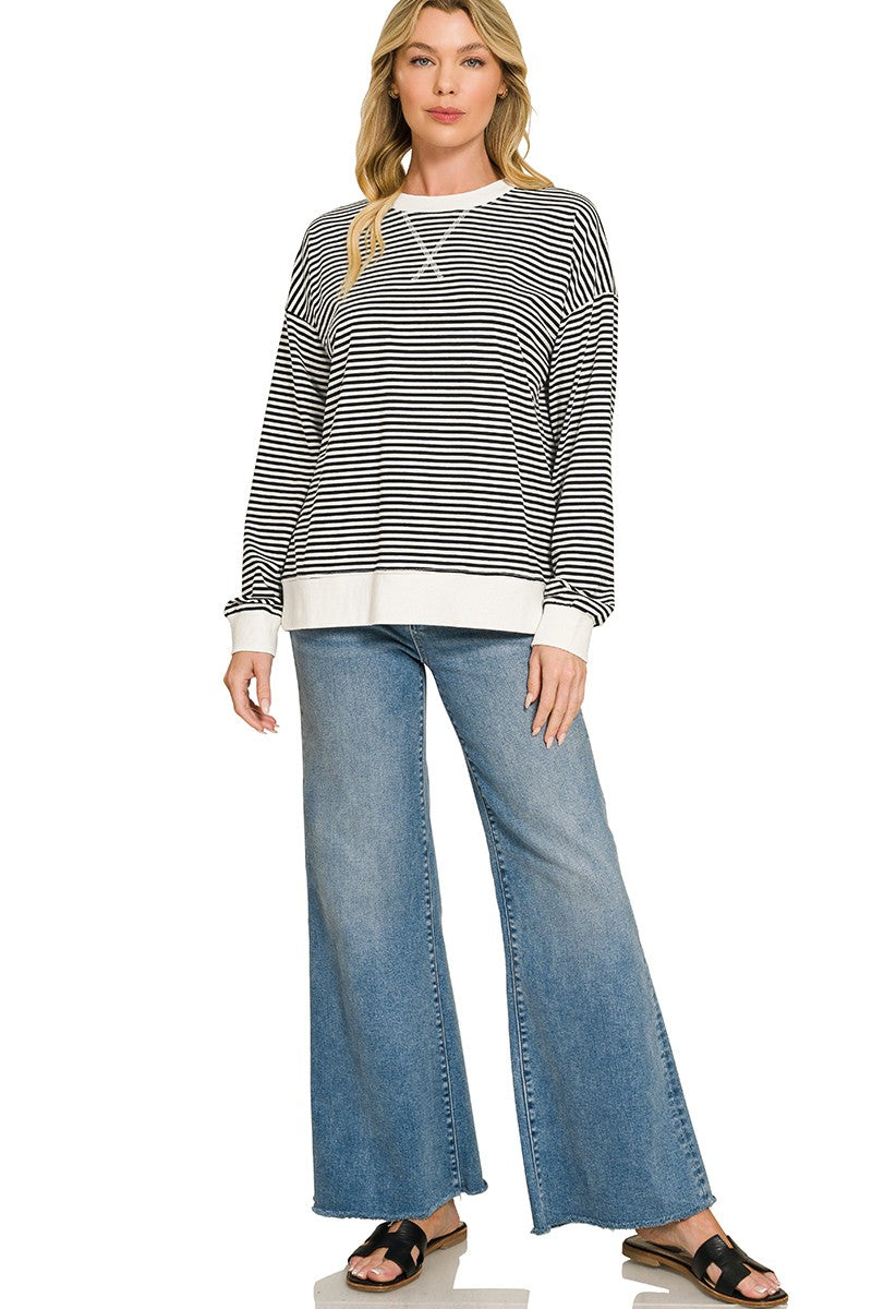 Striped Rib Banded Pullover