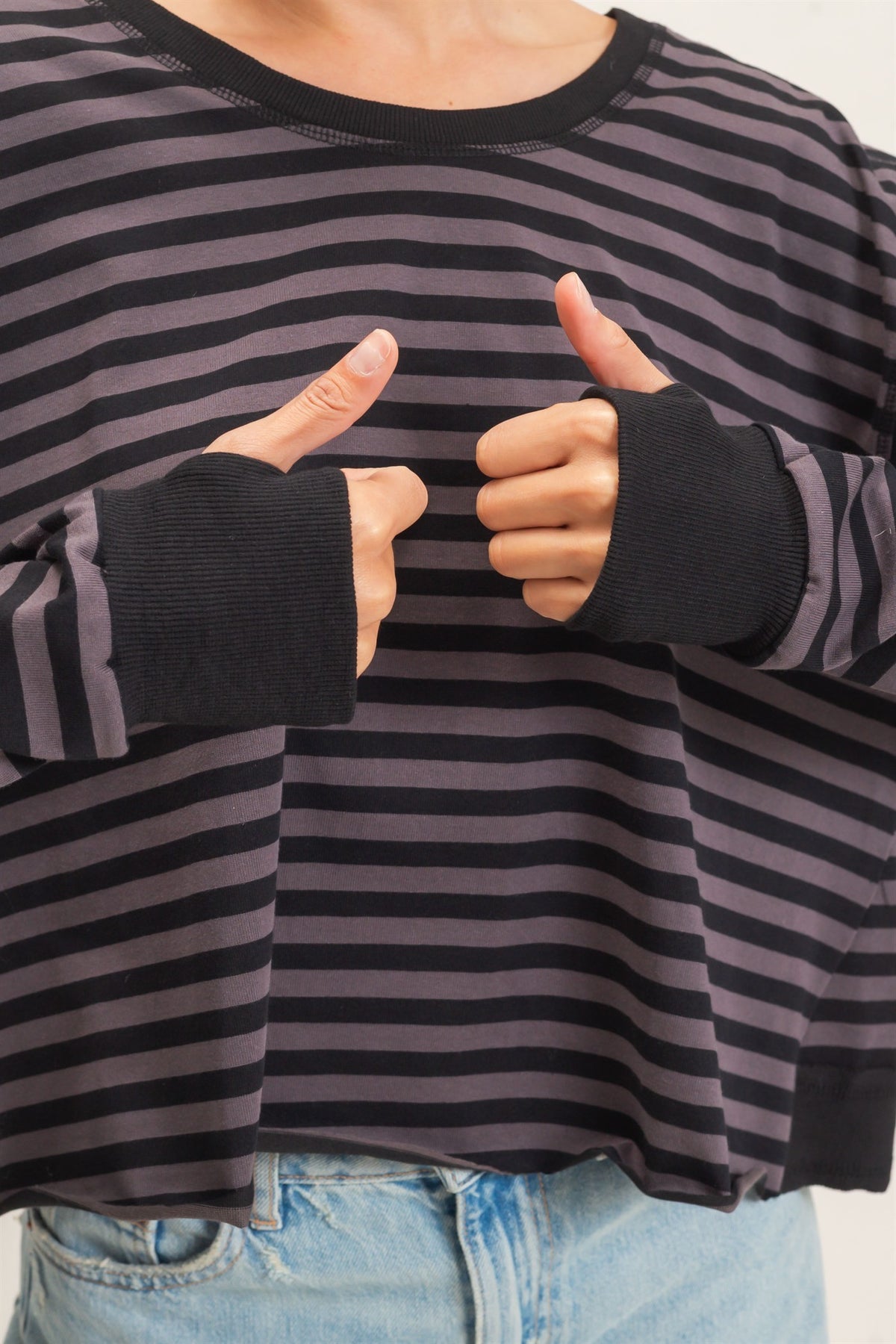 Keyhole Striped Long Sleeve Top