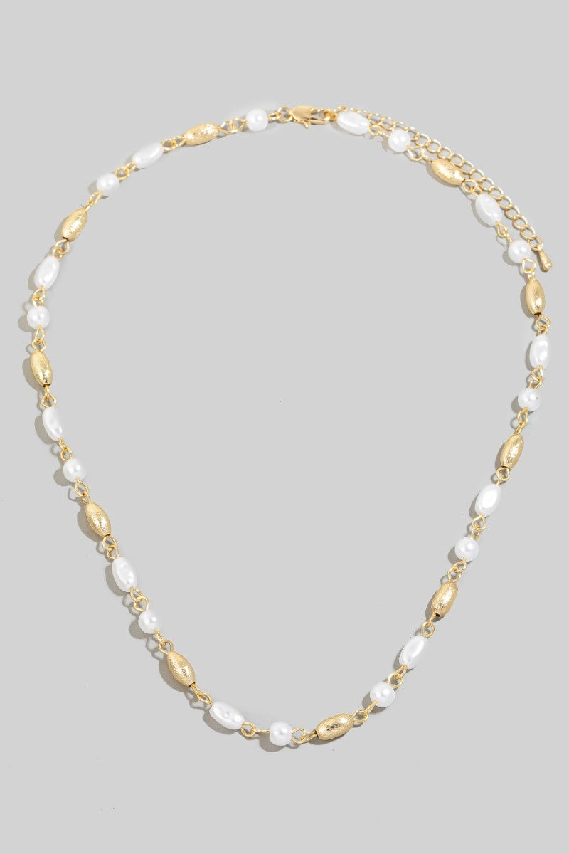 Metallic And Pearl Beaded Chain Necklace