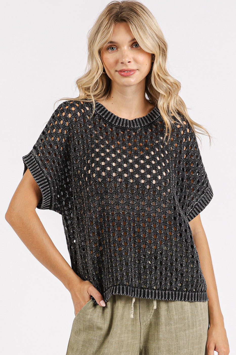 Mineral Wash Open Knit Top