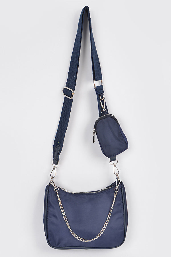 Nylon Cross Body Bag-Navy