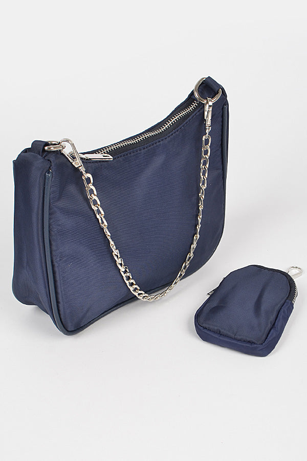 Nylon Cross Body Bag-Navy