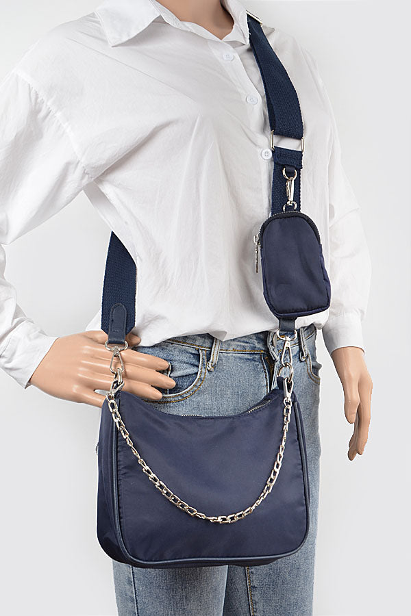 Nylon Cross Body Bag-Navy