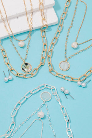 Bead and layered Chain Necklace