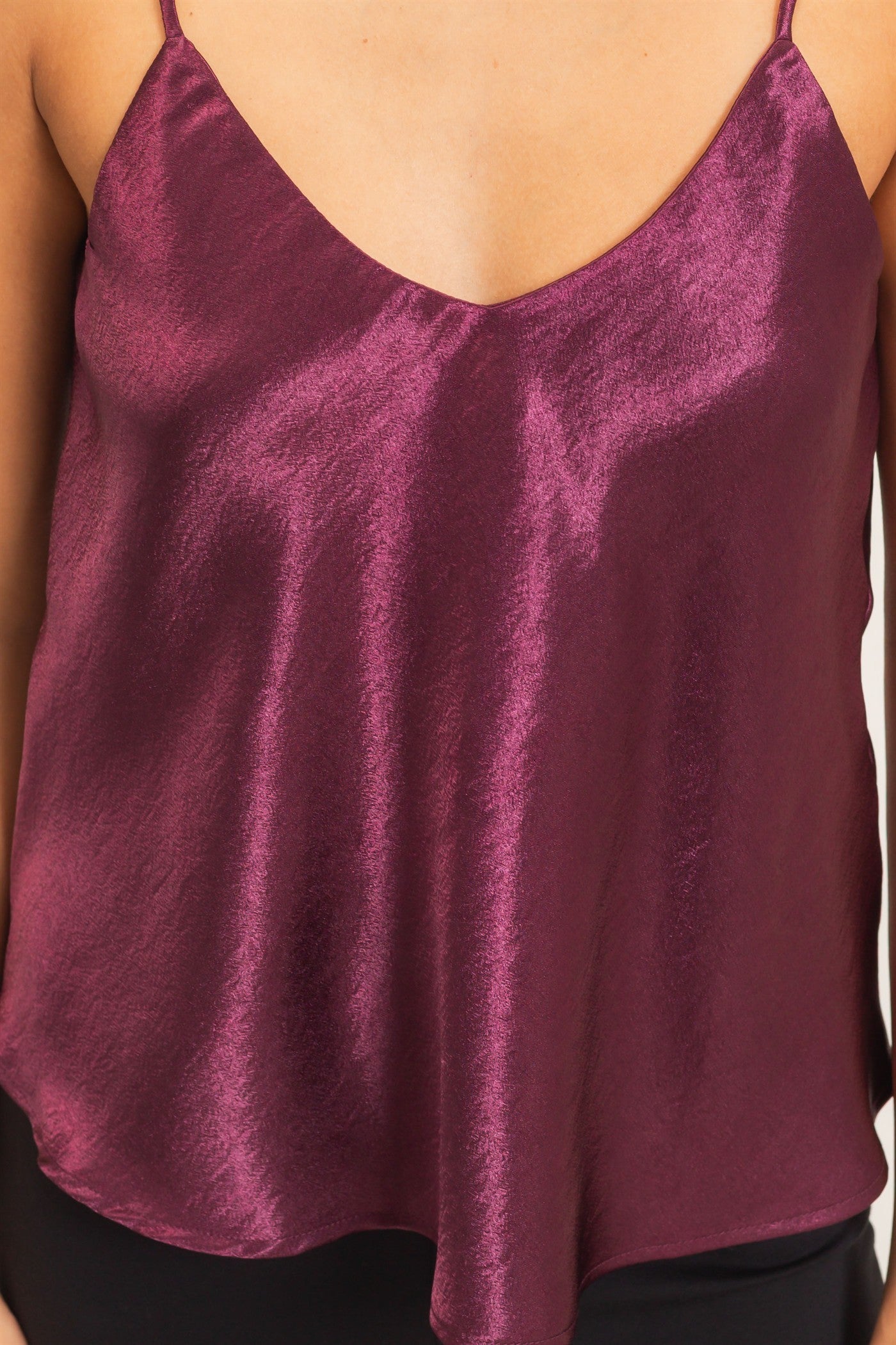 V-neck Satin Cami Top-Dark Cherry
