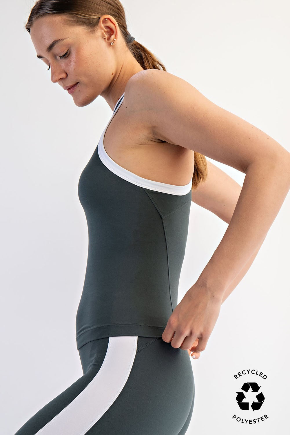 Butter Soft Contrast Racerback Top-Green