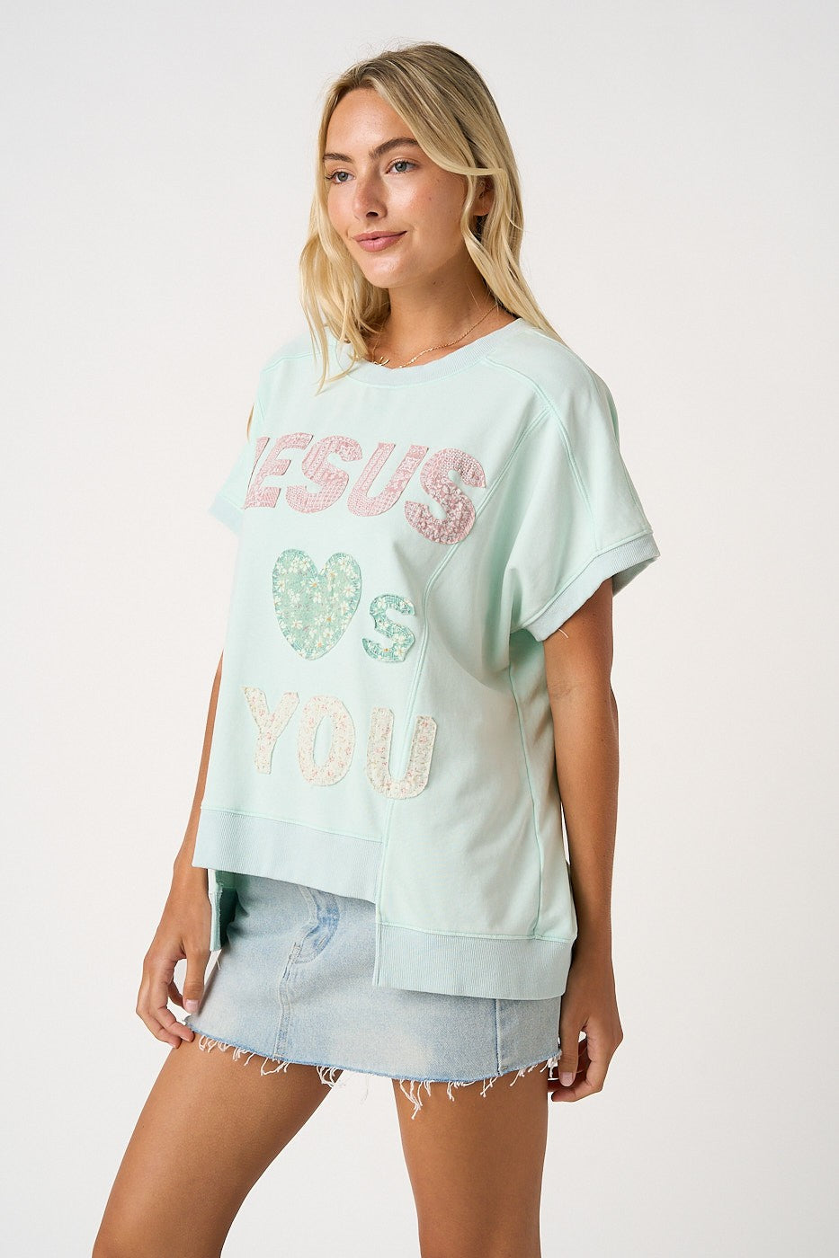 Jesus Loves You Patchwork Mineral Wash Tee
