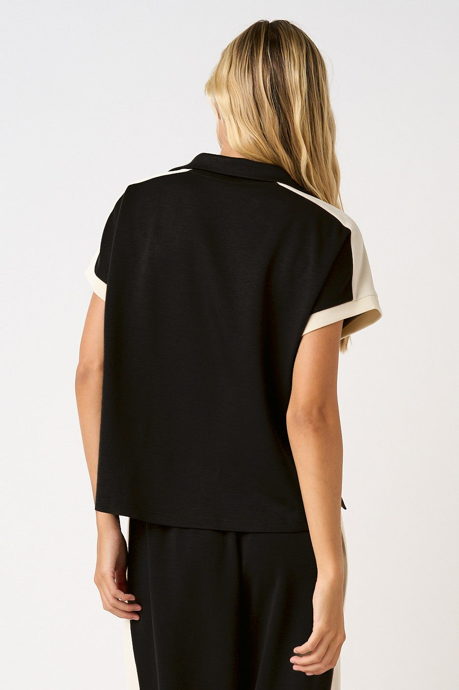 Cloud Knit Contrast Stripe Polo Top