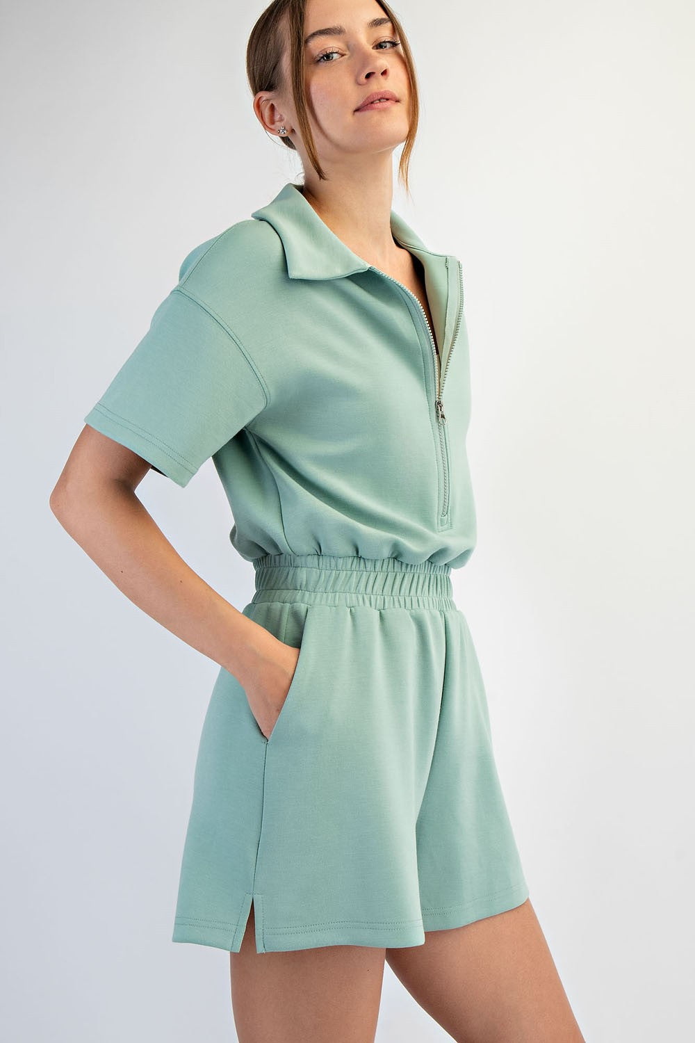 Modal Scuba Quarter Zip Romper-Multi
