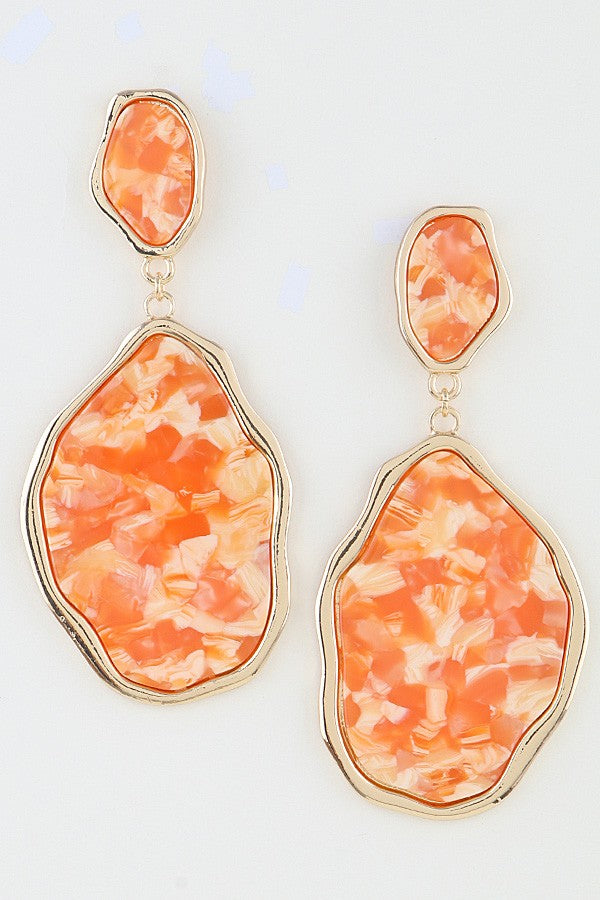 Orange Abstract Crystal Stone Earrings