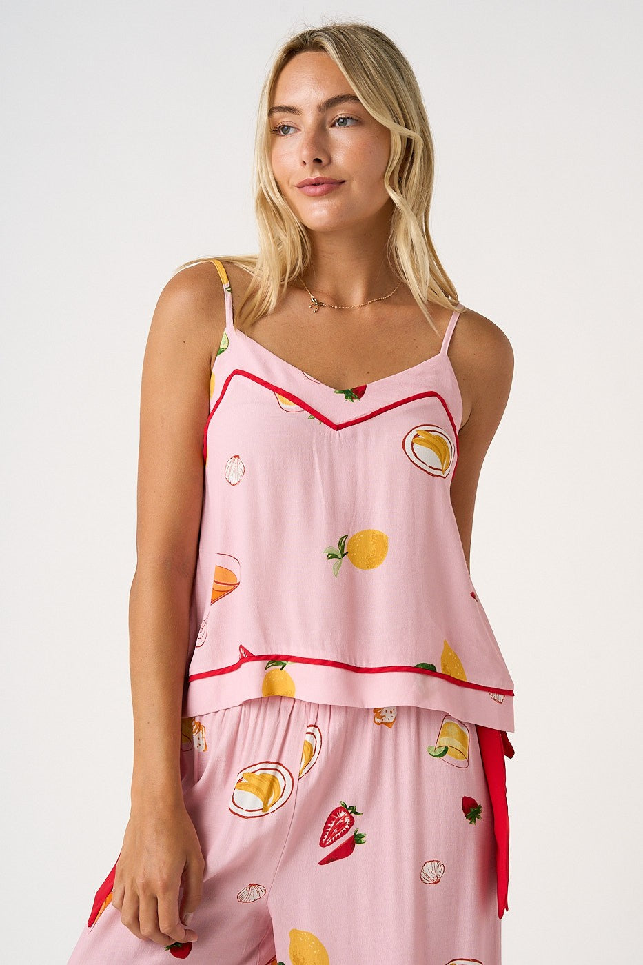 Fruit Print Cami And Wide Leg Pants Set