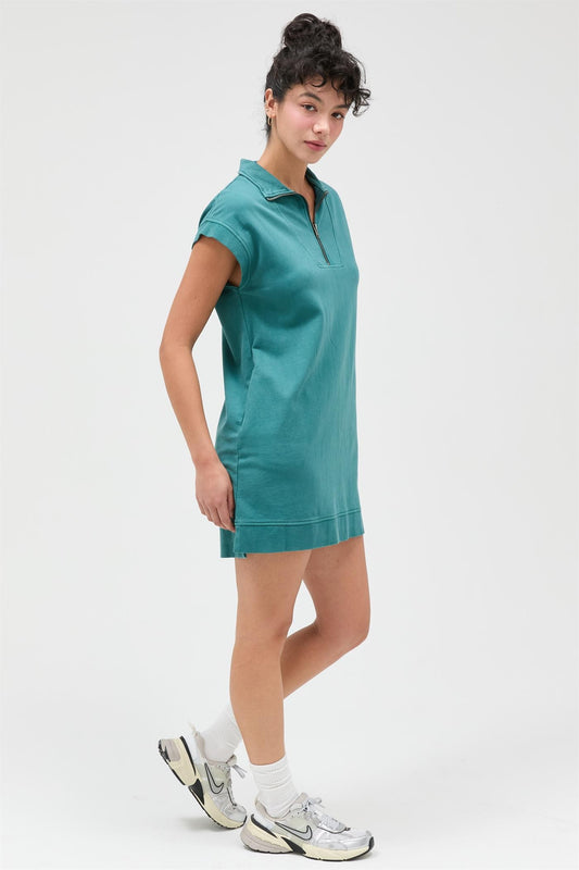 Half Zip Up Mock Neck Mini Dress