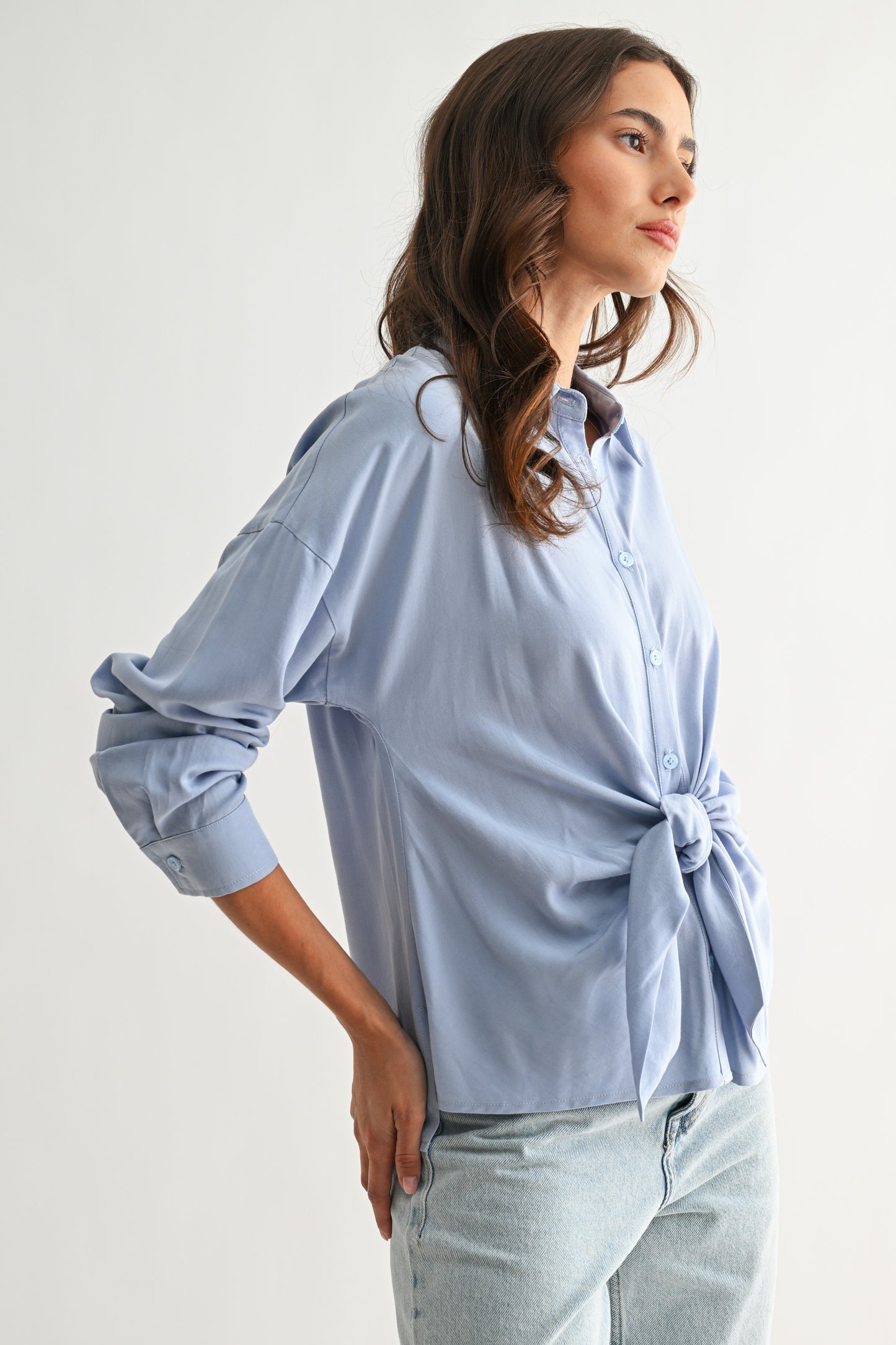 Button-up Blouse With Front Tie