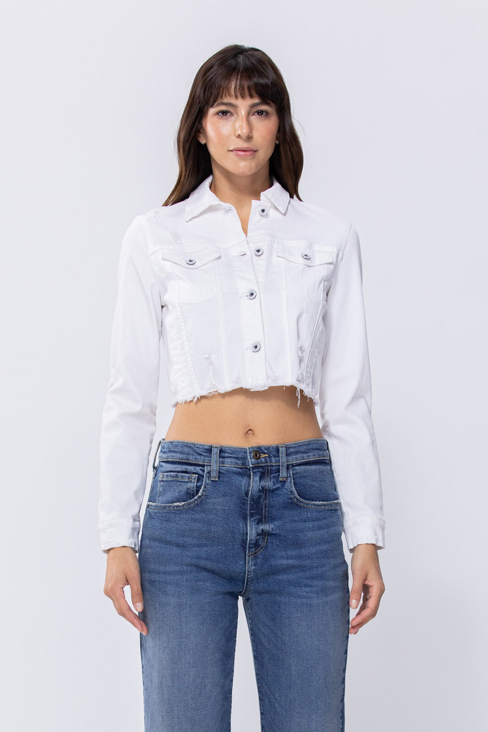 White Cropped Fitted Denim Jacket