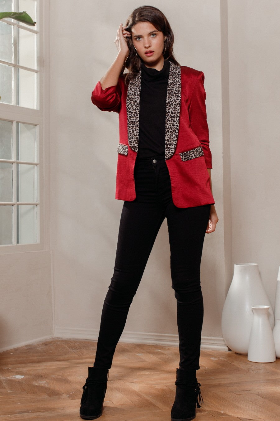 Color Block Cheetah Lined Blazer