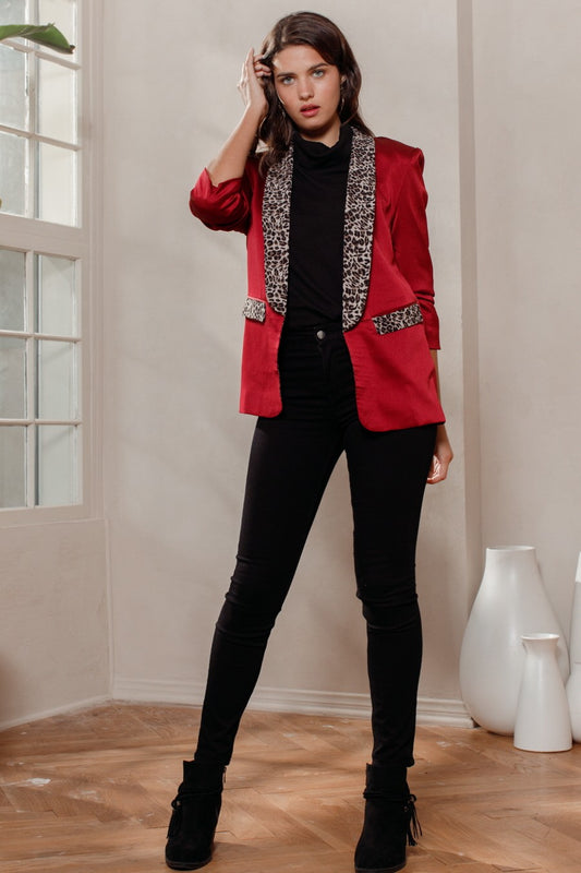 Color Block Cheetah Lined Blazer