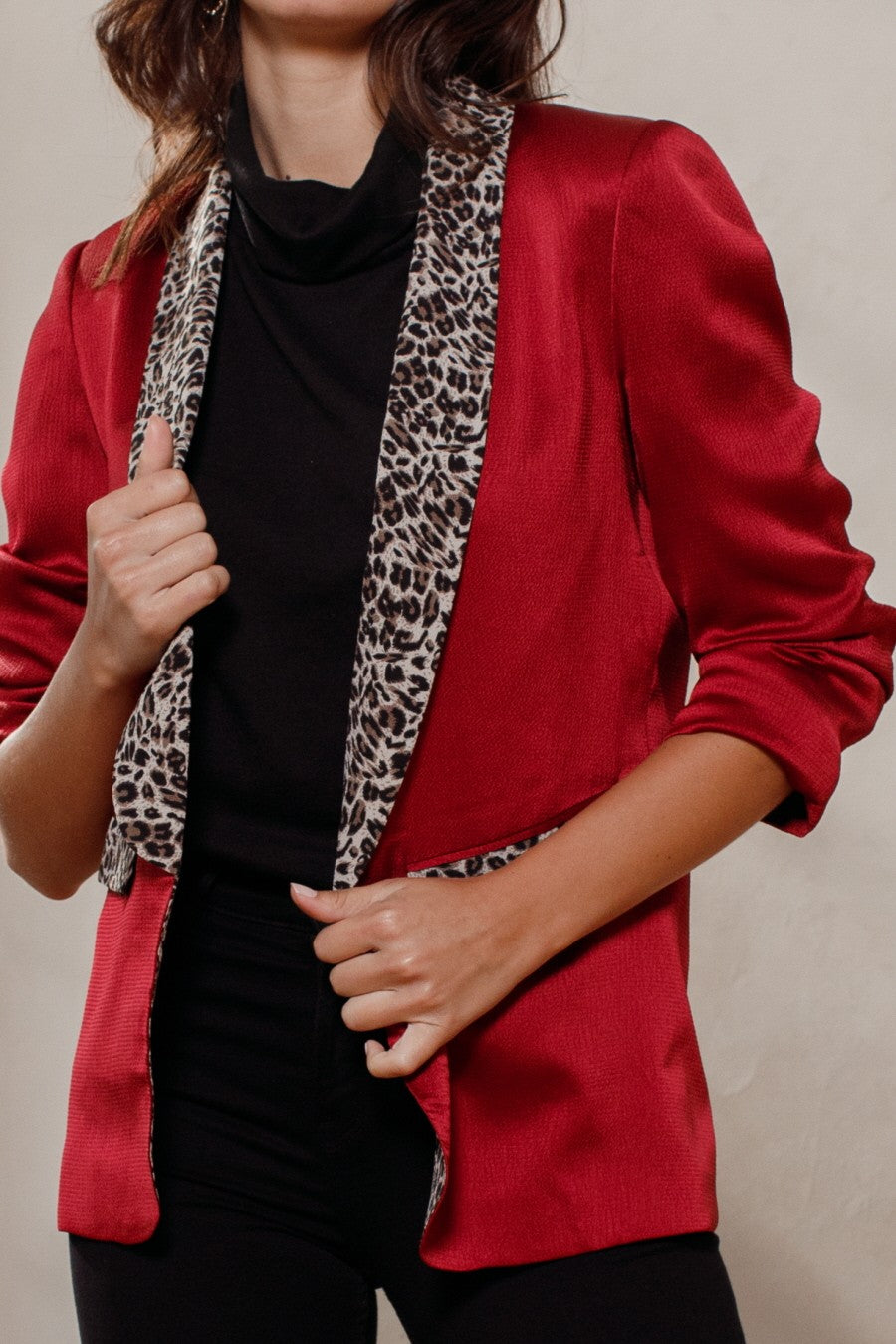 Color Block Cheetah Lined Blazer