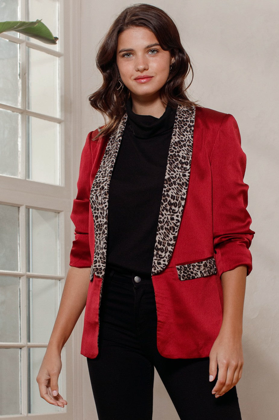 Color Block Cheetah Lined Blazer