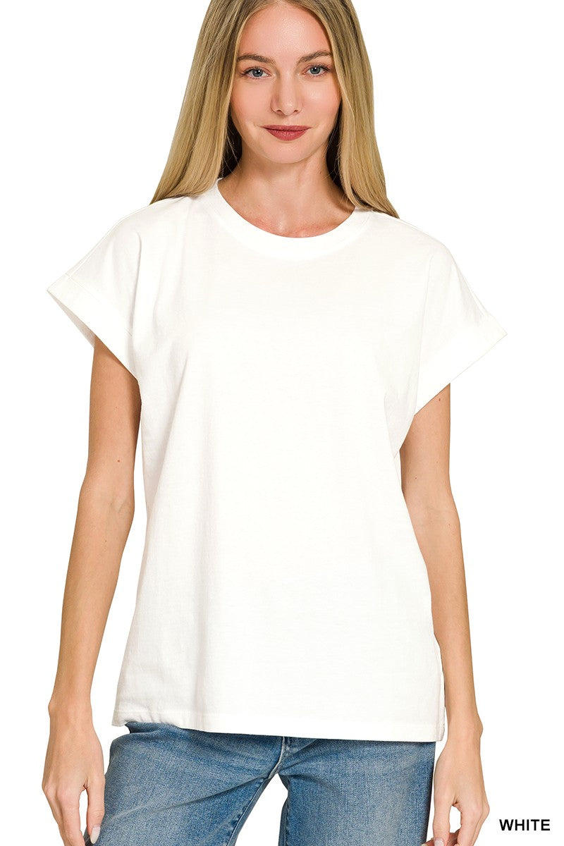 Cotton Folded Sleeve T-shirt